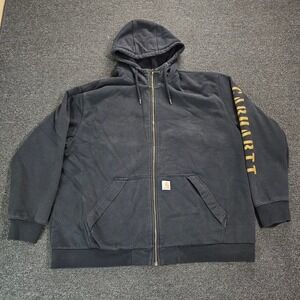 Carhartt Hoodie Mens 2XL Loose Fit Full Zip Black Graphic Sleeve 105443 blk